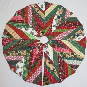 Christmas Tree Skirt Handmade 46.5" Star Quilted Patchwork Nostalgic Heritage